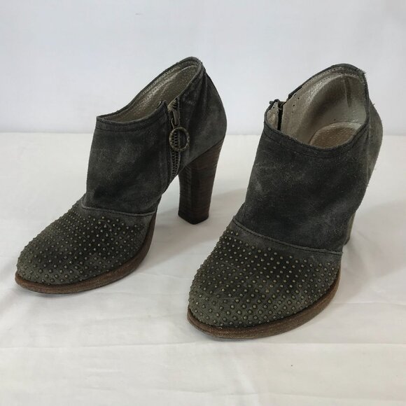 FLORENTINI + BAKER ~ WOMENS 37 ~ GRAY SUEDE STUDDED BOOTIES WITH HEEL - Picture 2 of 8